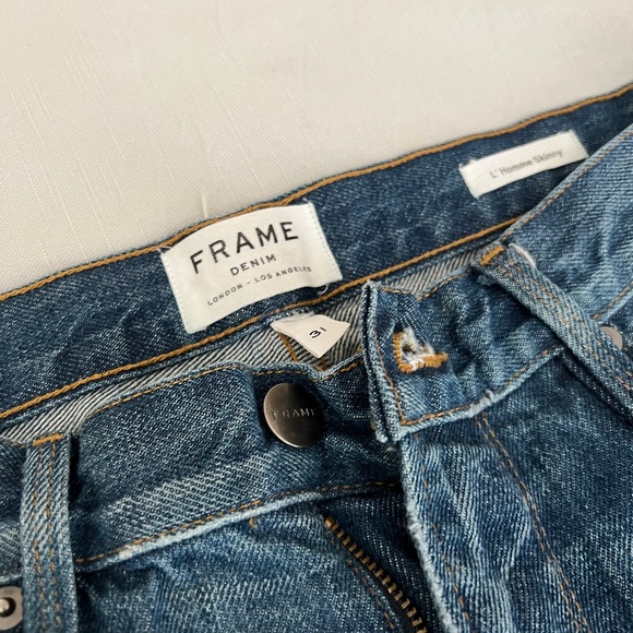 FRAME L’Homme Skinny Distressed Wash Denim Jeans - Picture 2 of 6